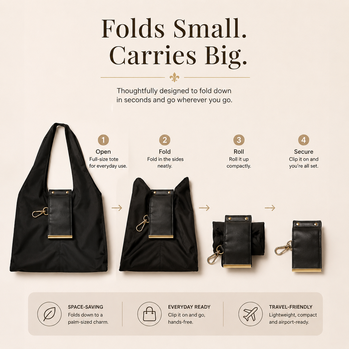 LÉORA™ Charm Tote | Luxury Foldable Everyday Bag